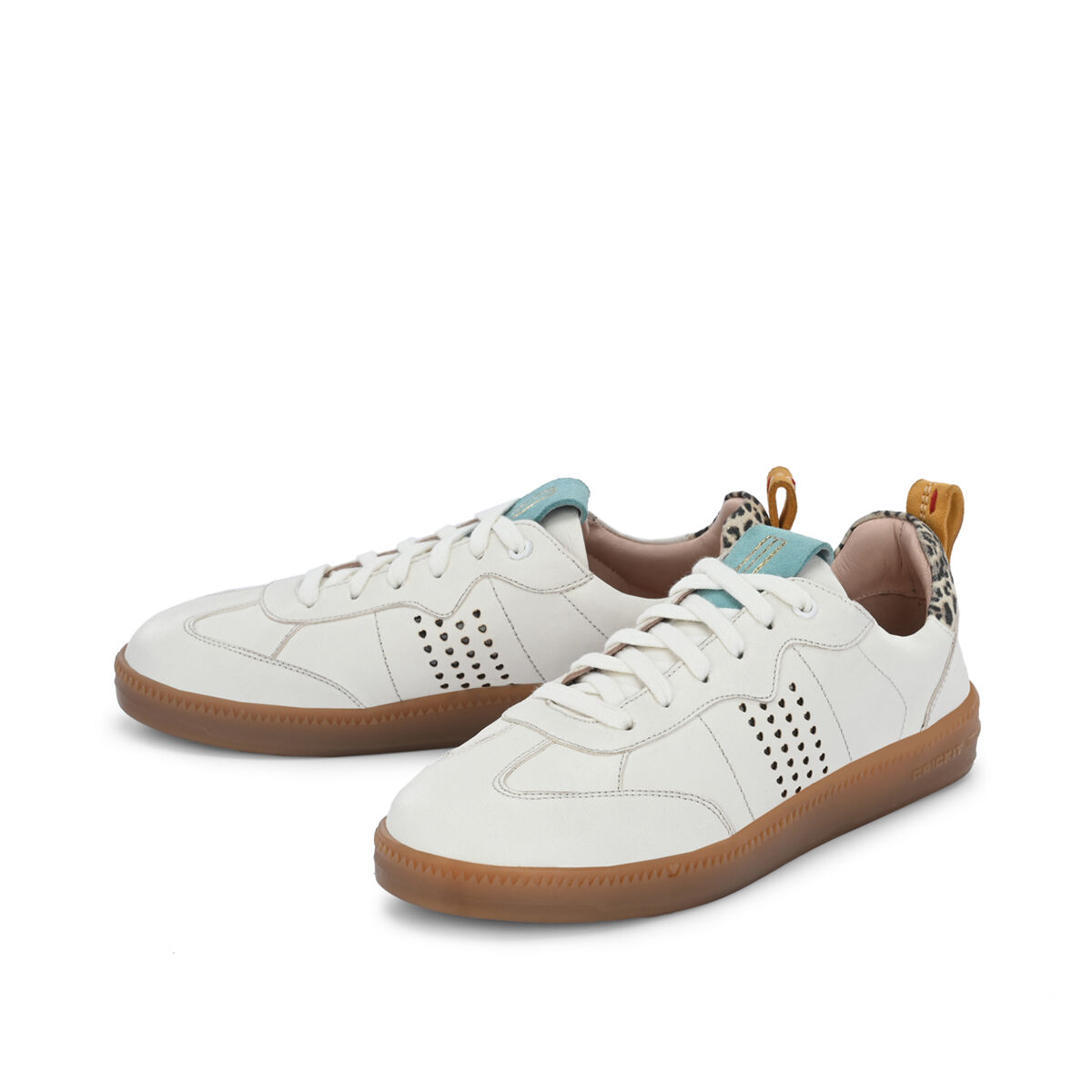 ODELIA Weiss mit Leo und Petrol, 37 - Crickit - Sneaker aus Leder - Hellblau - Hochwertige Schuhe von CRICKIT - Leichte Turnschuhe