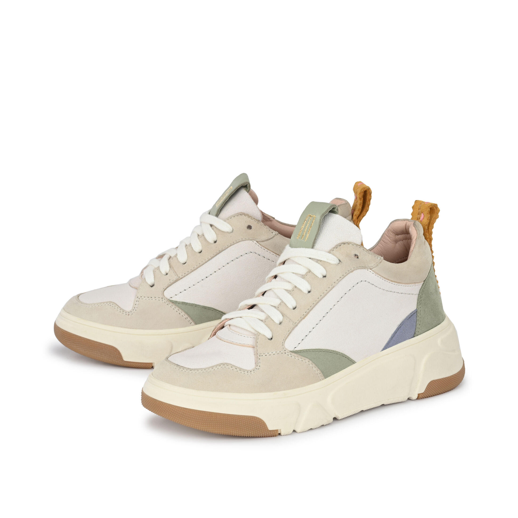MILLA Suede Offwhite mit Mint, Lila und Gelb, 40 - Crickit - Sneaker aus Leder - Grün - Hochwertige Schuhe von CRICKIT - Leichte Turnschuhe