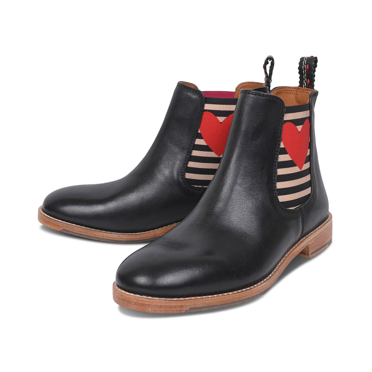 JULIA Schwarz mit Streifen und rotem Herzchen, 38 - Crickit - Chelsea Boots aus Leder - Hochwertige Schuhe von CRICKIT