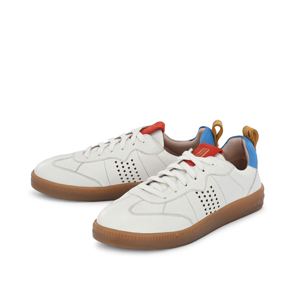 ODELIA Weiss mit Blau und Suede Rot, 43 - Crickit - Sneaker aus Leder - Hochwertige Schuhe von CRICKIT - Leichte Turnschuhe