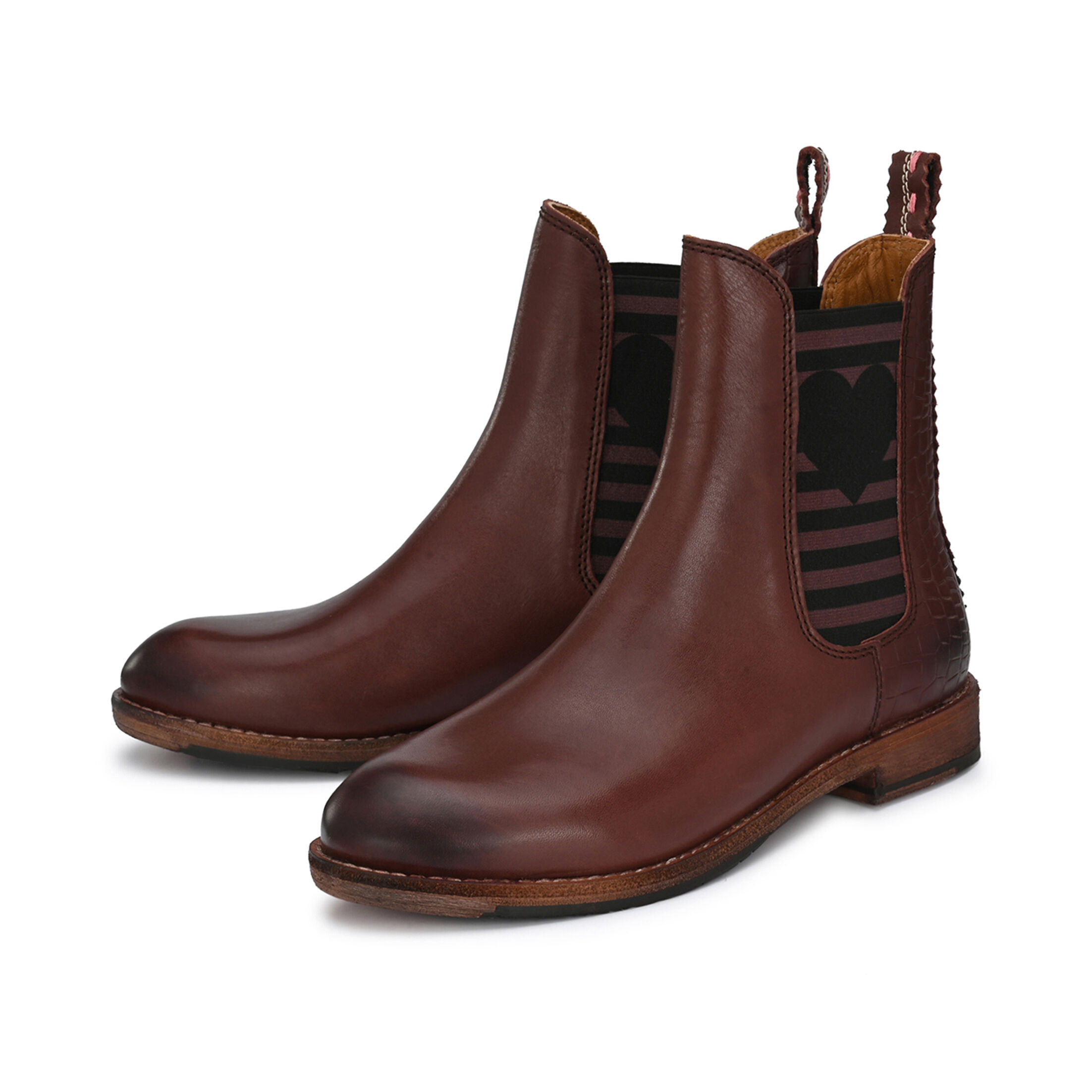 AMY Kroko Dunkelbraun mit Streifen und großem schwarzen Herz, 43 - Crickit - Chelsea Boots aus Leder - Hochwertige Schuhe von CRICKIT