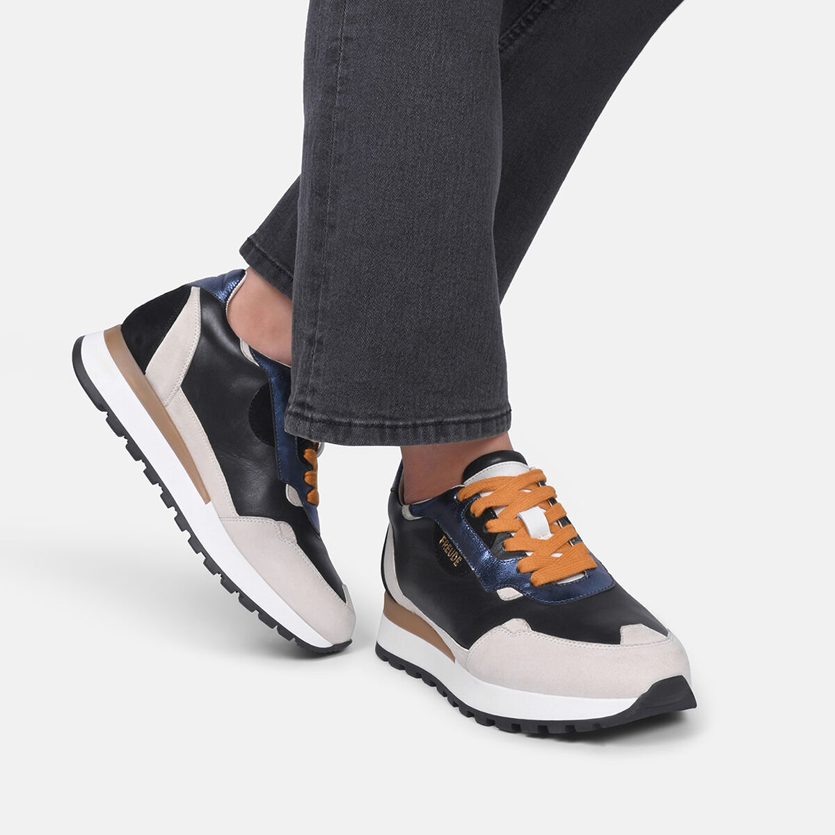 AGATA Suede Schwarz mit Suede Offwhite und Navy