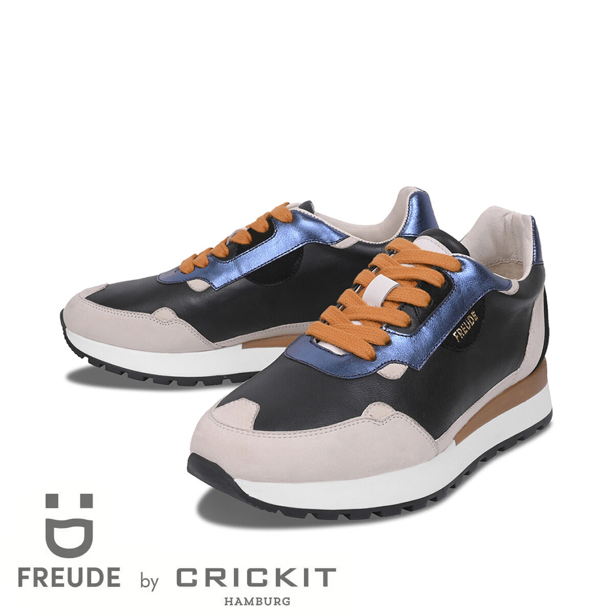 AGATA Suede Schwarz mit Suede Offwhite und Navy, 37 - FREUDE - Sneaker aus Leder - Hochwertige Schuhe von CRICKIT - Leichte Turnschuhe