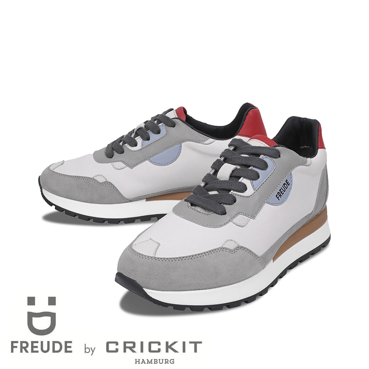 AGATA Suede Grau mit Offwhite, 42 - FREUDE - Sneaker aus Leder - Hellgrau - Hochwertige Schuhe von CRICKIT - Leichte Turnschuhe