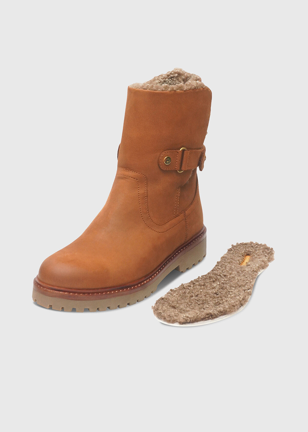 BAYLA Lammfell Nubuk Cognac